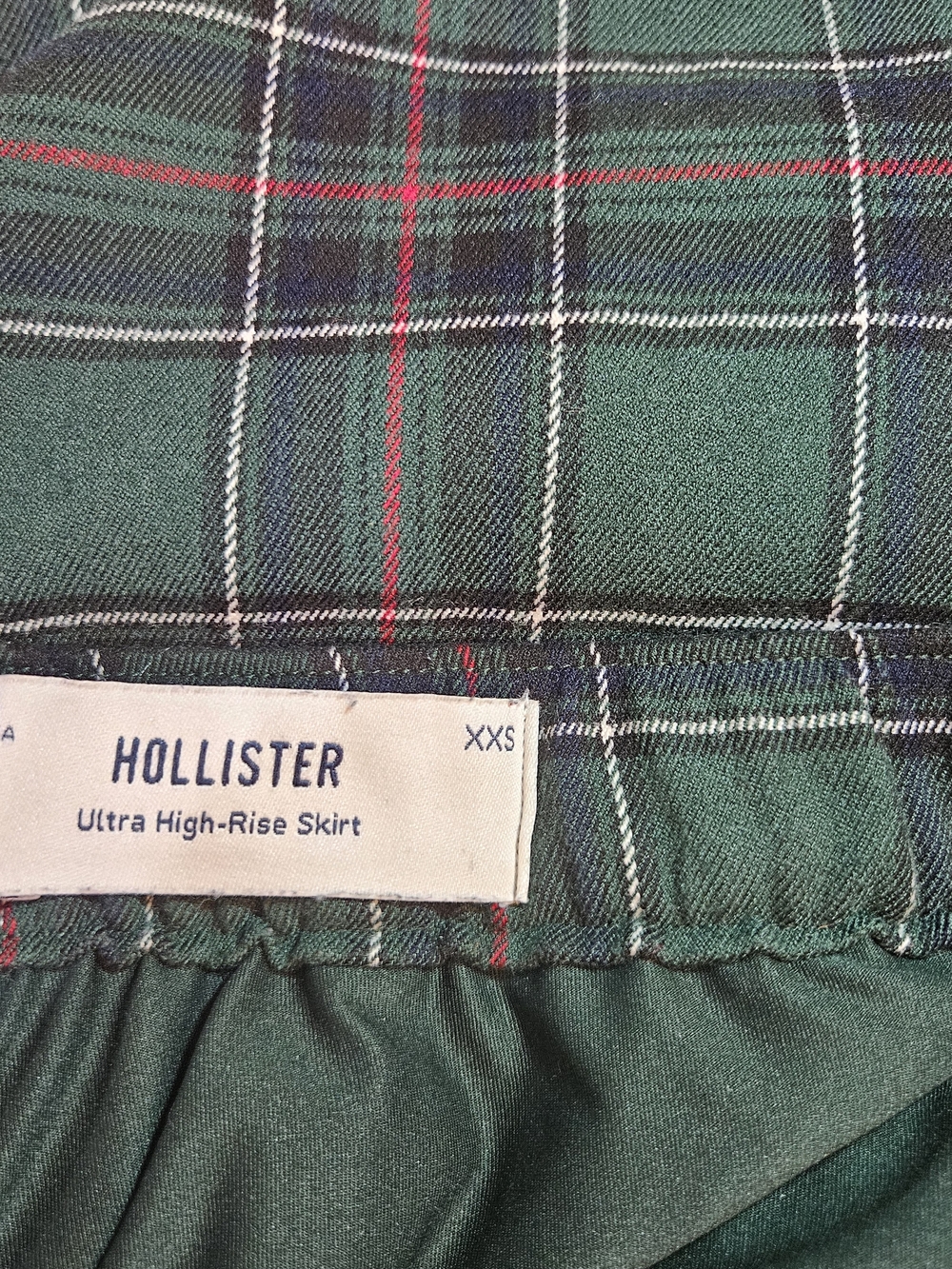 Hollister Green Plaid Tartan Mini Skirt XXS Built In Shorts Y2K Preppy Coquette - Picture 4 of 5